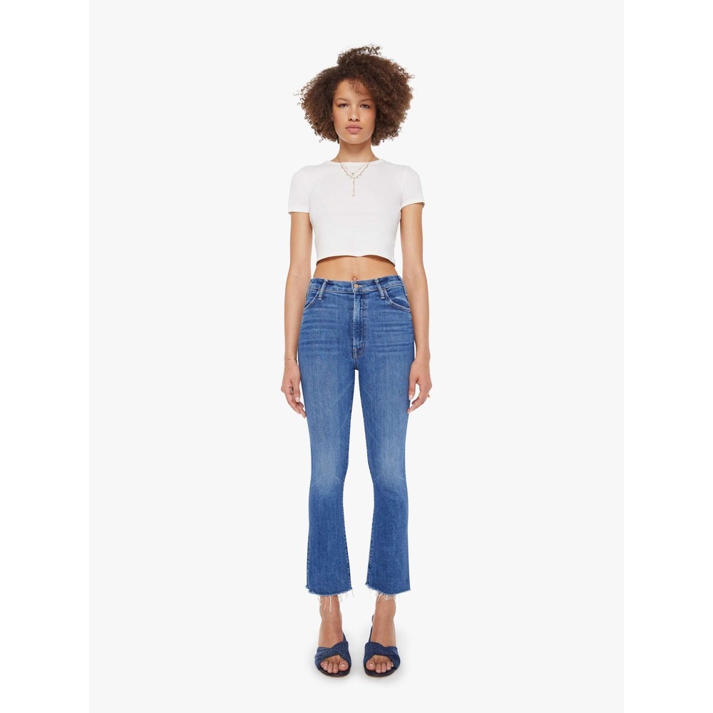Mother The Hustler Ankle Fray Jeans Womens 26 Blue Layover Excellent High Rise